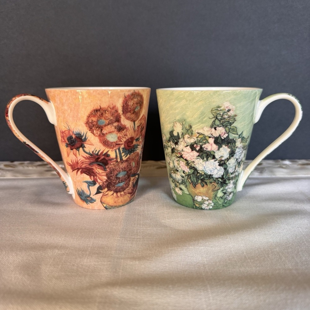 Leonardo Collection Vincent Van Gogh Bone China Pair Coffee Mug Tea Cup Floral